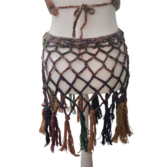 Handmade Crochet Swim Cover-up Fishnet Design Multicolor Rainbow Halter Crop-Top - Picture 10 of 17